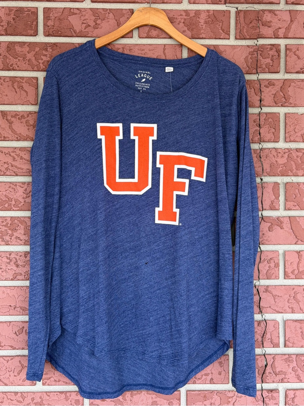 League Heather Blue V-Neck Tee with White Logo